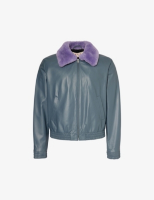 Marni Gray Contrast Leather Jacket In Truffle