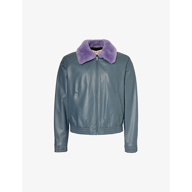 MARNI CONTRAST-COLLAR BOXY-FIT LEATHER JACKET