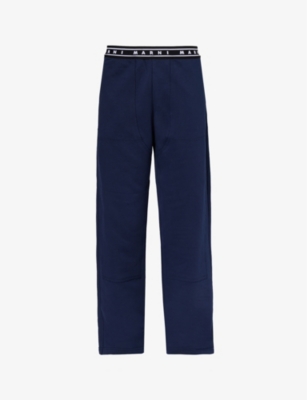 Marni Deep Navy Straight Pants With Logo-detail Waistband In Blue Kyanite
