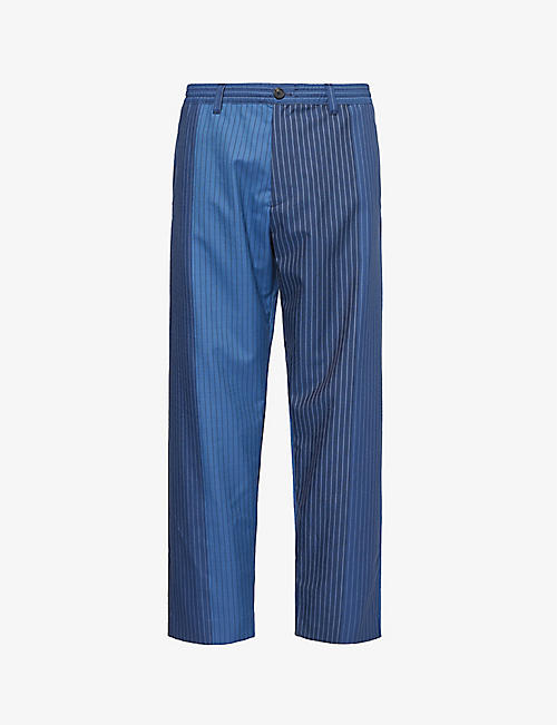 MARNI: Colour-block pinstriped wide-leg wool trousers