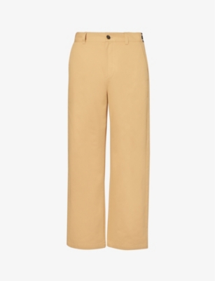 Shop Marni Men's Buttercream Branded-waistband Straight-leg Cotton Trousers
