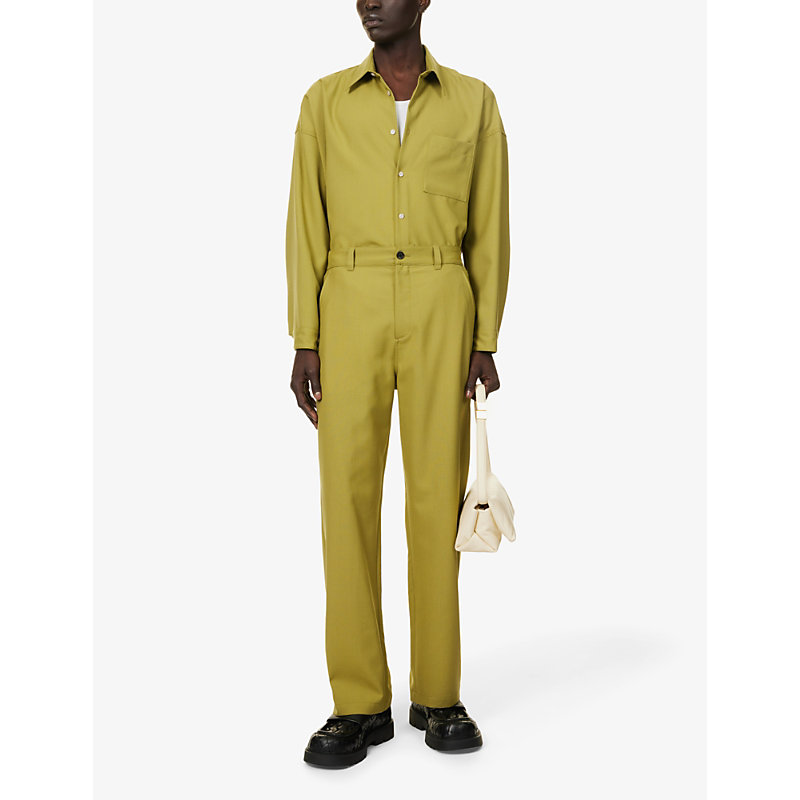 Shop Marni Mens Lime Crosshatch-texture Wide-leg Wool Trousers In Green