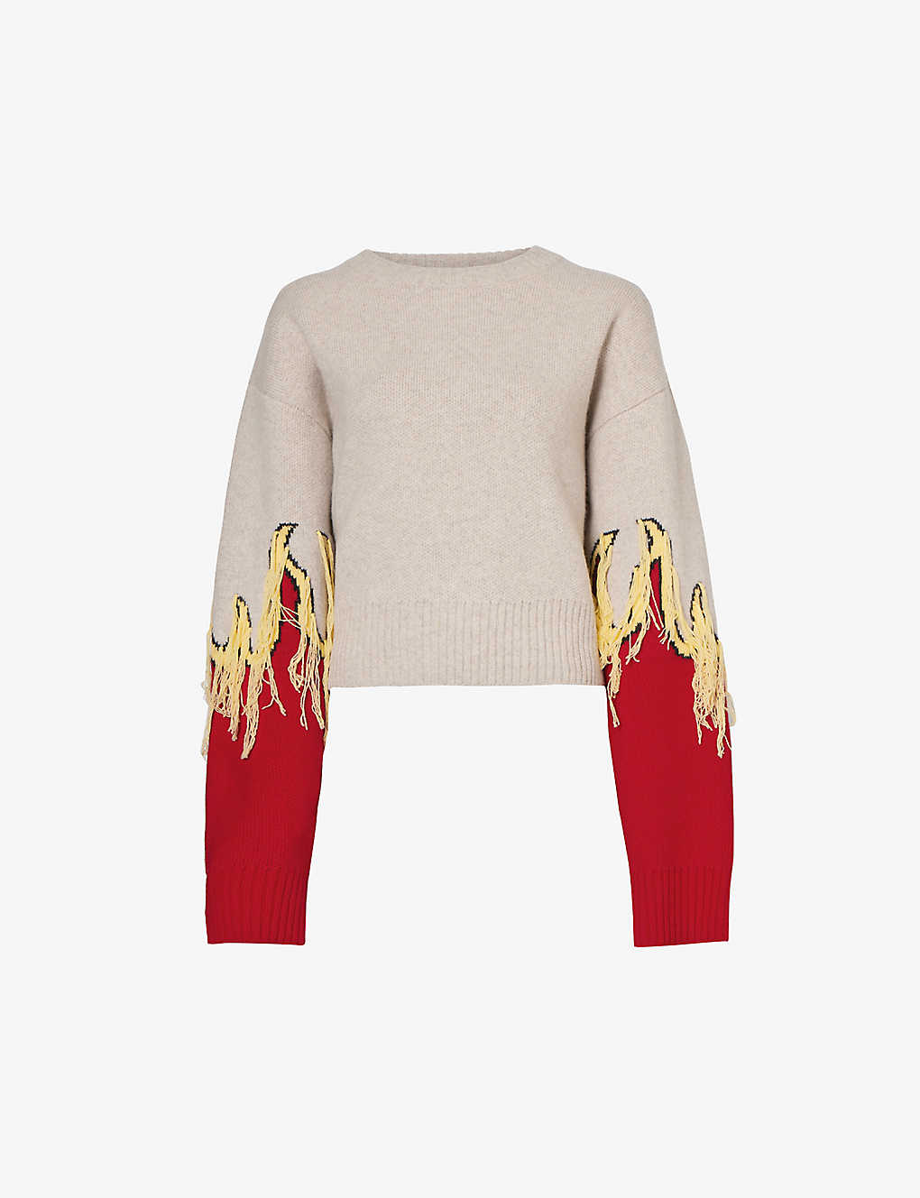 Wynn Hamlyn Womens Red Grey Flame Tassel-trim Wool-knit Jumper