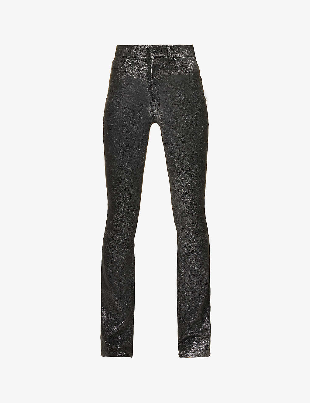 Paige Manhattan Glitter-embellished Flared High-rise Jeans In Black