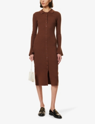 Shop Paige Women's Chocolate Brown Sundara Flared-cuff Organic Cotton-blend Midi Dress