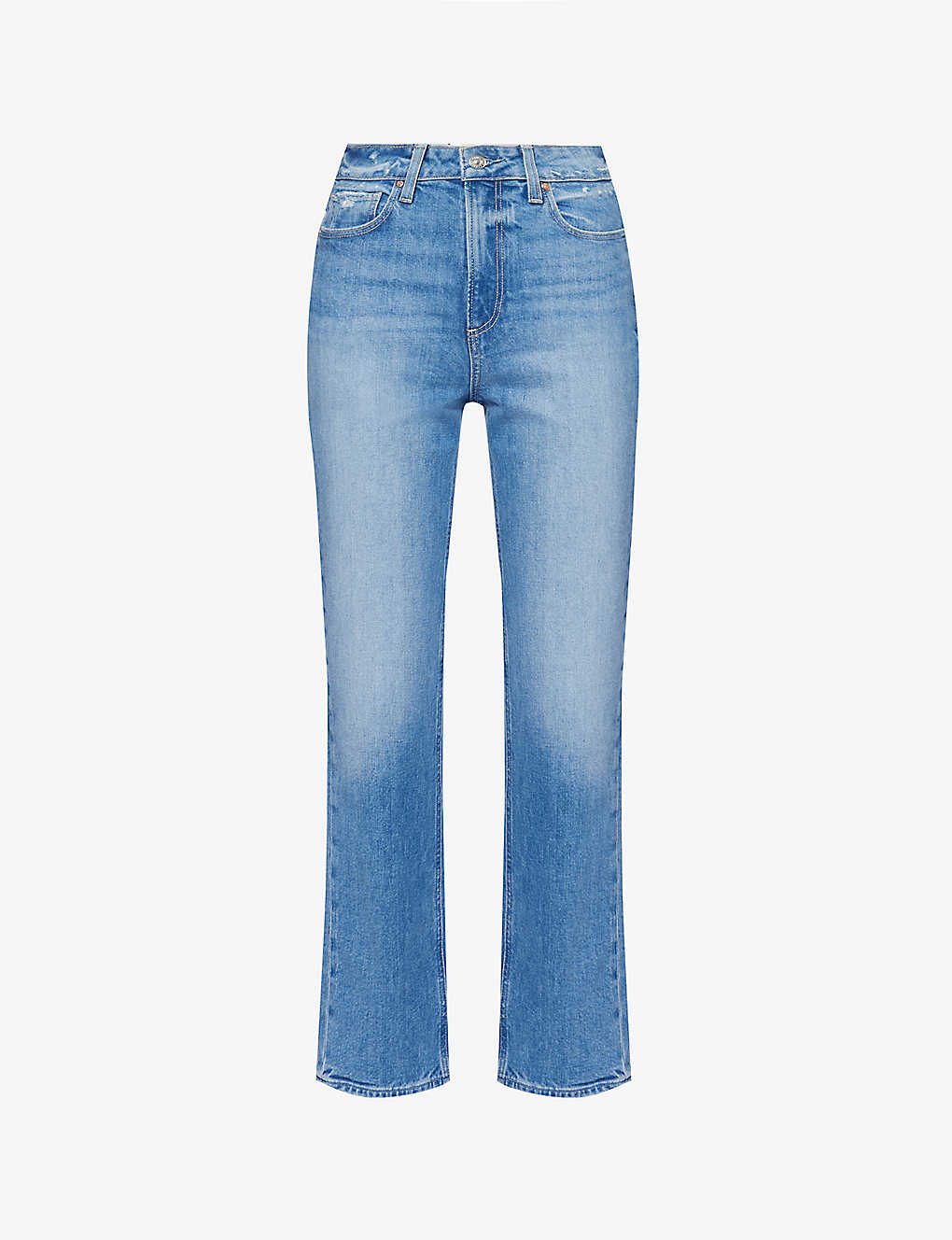Shop Paige Women's Charming Distressed Noella Slim-leg High-rise Organic Stretch-denim Jeans In Navy