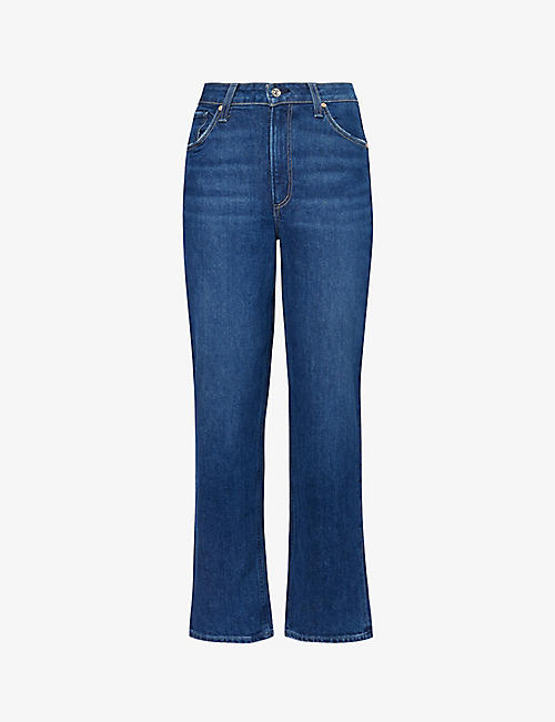 PAIGE: Sarah straight-leg high-rise stretch-organic-denim jeans