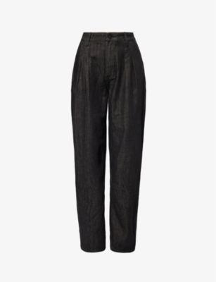 Paige Womens Washed Carbon Bella Pleated Straight-leg Mid-rise Jeans In Washed Carbon