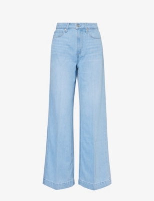 Shop Paige Womens Creation Harper High-rise Wide-leg Denim-blend Jeans In Blue