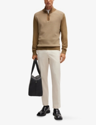 BOSS: Contrast-Panel Half-Zip Wool Jumper