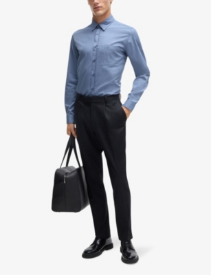 Hugo Boss Regular-fit Shirt In Washed Cotton Twill In Open Blue