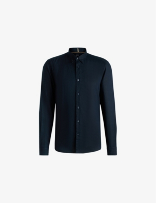 BOSS: Stand-Collar Slim-Fit Stretch-Cotton Shirt