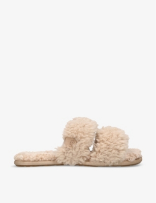 Ugg Womens Camel Maxi Curly Scuffetta Sheepskin Slippers In Camel