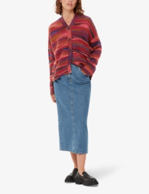 WHISTLES WOMENS MULTI-COLOURED SPACE-DYED REGULAR-FIT STRETCH-KNIT CARDIGAN 