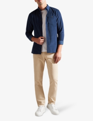 Shop Ted Baker Men's Mid-blue Lecco Patch-pocket Regular-fit Cotton-corduroy Shirt
