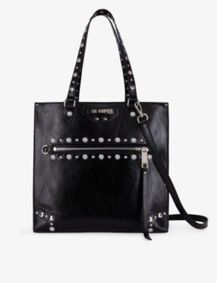 The Kooples Womens Black Jill Brand-plaque Stud-embellished Leather Shopper