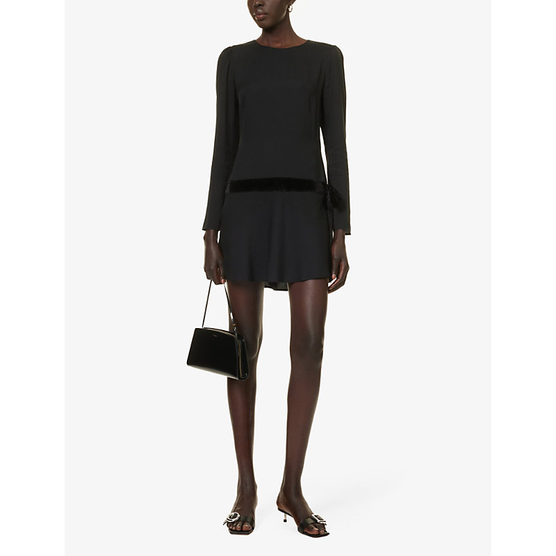 Shop Reformation Women's Black X Camille Rowe Eleri Split-side Woven-blend Mini Dress