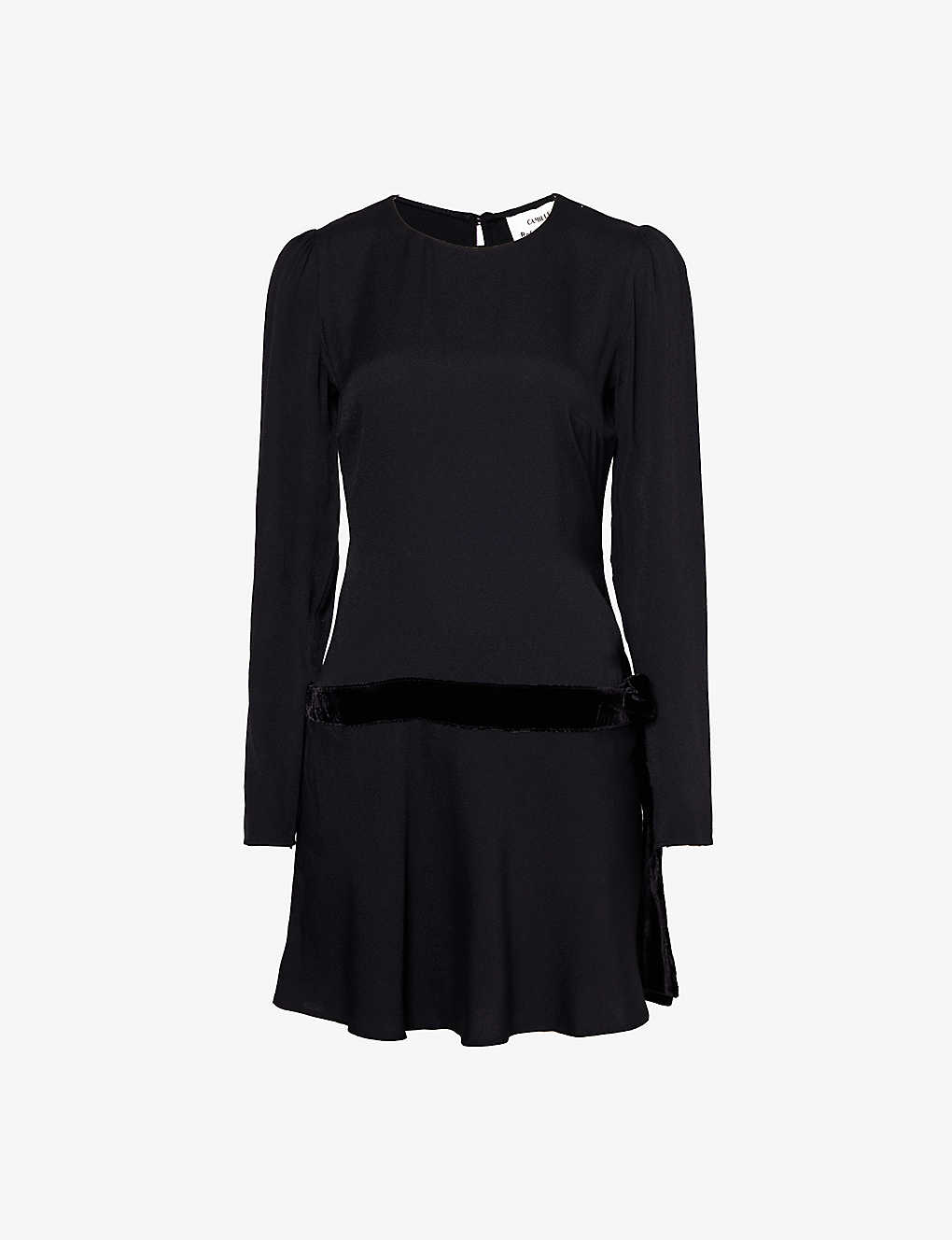 Reformation Womens Black X Camille Rowe Eleri Split-side Woven-blend Mini Dress