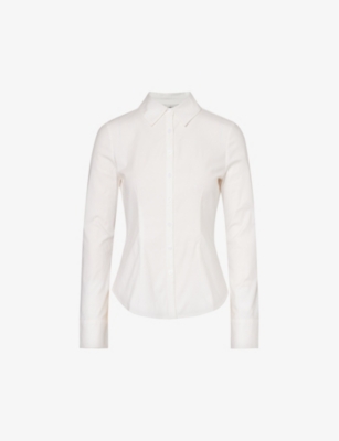 REFORMATION REFORMATION WOMEN'S WHITE X CAMILLE ROWE JODIE FITTED STRETCH-ORGANIC-COTTON SHIRT