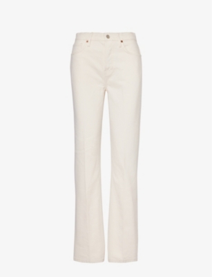 Reformation Womens Cream X Camille Rowe Rowe Contrast-stitch Straight-leg Mid-rise Organic-denim Jea