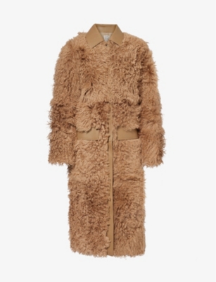 Totême Curly Shearling Lamb Long Coat In Biscuit