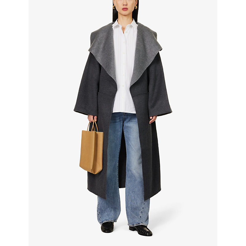 Shop Totême Toteme Womens Dark Greymelange Signature Shawl-collar Wool And Cashmere-blend Coat