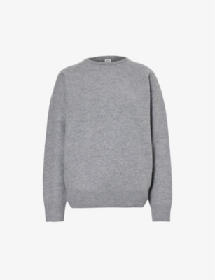 Totême Gray Cropped Crewneck Knit Sweater In Grey Melange