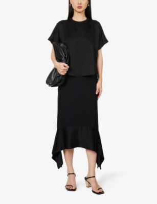 Shop Totême Toteme Women's Black High-rise Asymmetric-hem Woven Midi Skirt