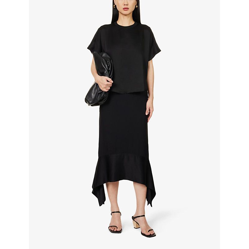 Shop Totême Toteme Women's Black High-rise Asymmetric-hem Woven Midi Skirt