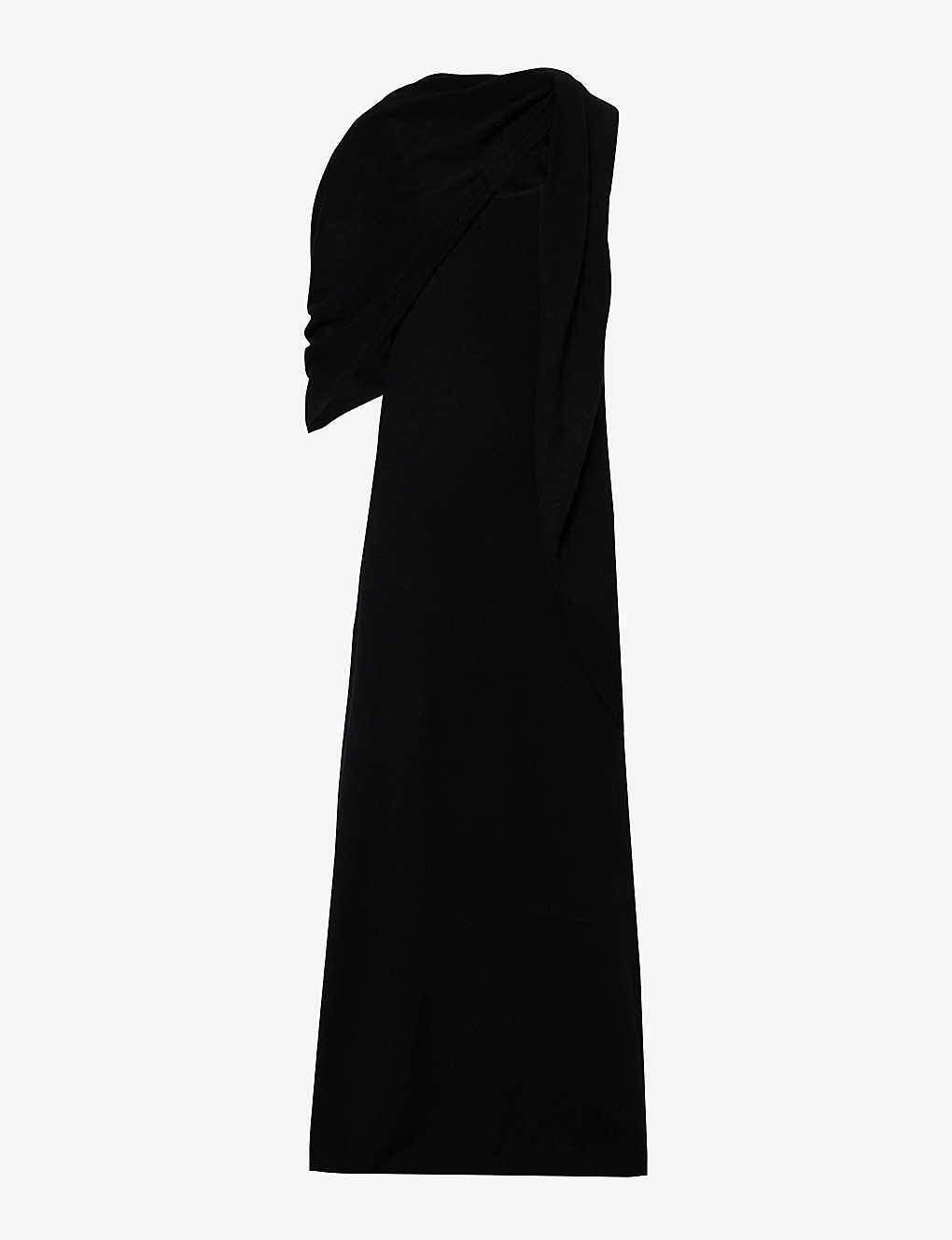 Totême Toteme Womens Black Shawl-overlay Slim-fit Cashmere-knit Maxi Dress