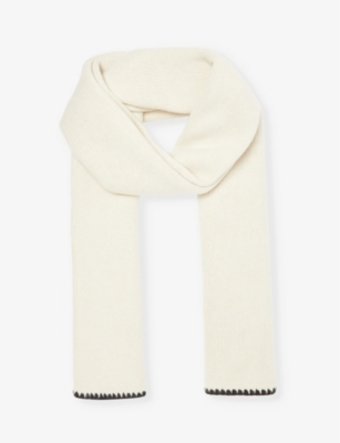 Totême Contrast-trim Wool-blend Scarf In Snow