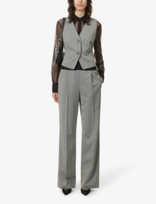 Shop Helmut Lang Womens Black White Multi V-neck Asymmetric-hem Stretch-wool Blend Vest