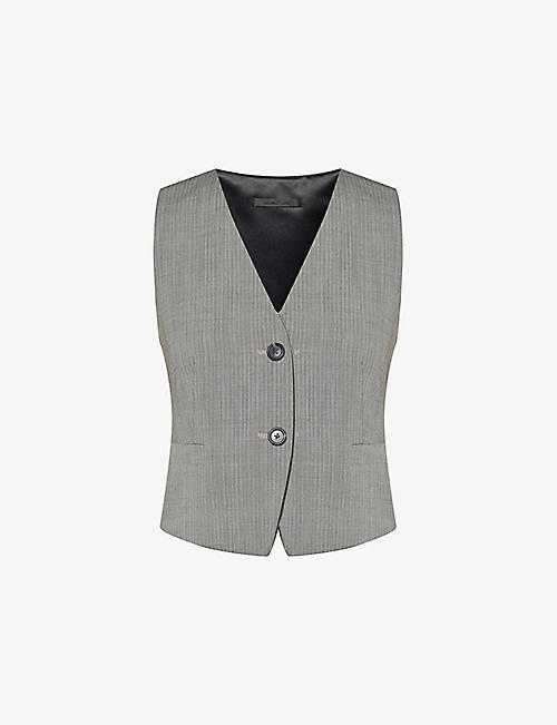 HELMUT LANG: V-neck asymmetric-hem stretch-wool blend vest
