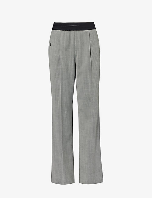 HELMUT LANG: Striped elasticated-waist straight-leg high-rise stretch-woven blend trousers