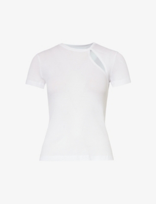 Helmut Lang Womens White Cut-out Short-sleeved Cotton-jersey Top In White