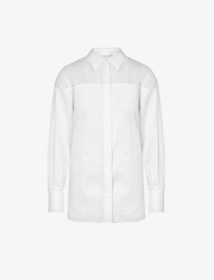Helmut Lang Womens White Sheer-panel Relaxed-fit Cotton-poplin Shirt