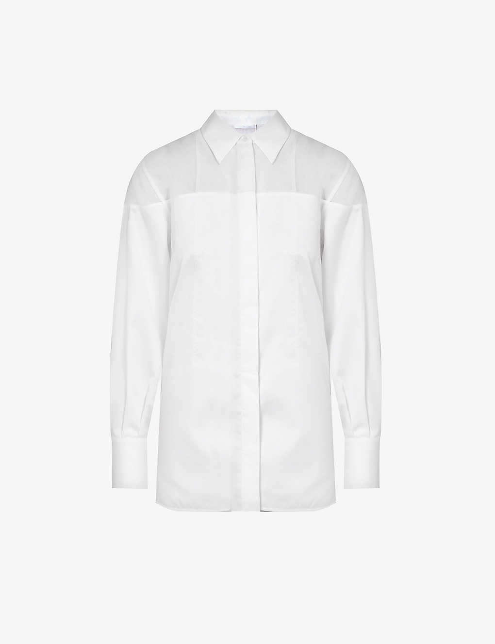 Helmut Lang Womens White Sheer-panel Relaxed-fit Cotton-poplin Shirt