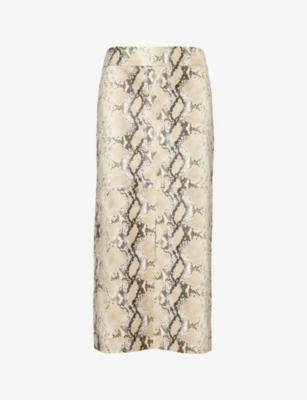 Shop Helmut Lang Python-effect Mid-rise Leather Maxi Skirt In Beige