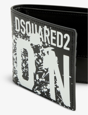 Shop Dsquared2 Black Icon Splash Brand-print Leather Bifold Wallet