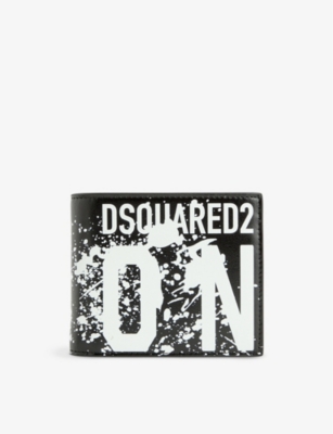 Shop Dsquared2 Black Icon Splash Brand-print Leather Bifold Wallet