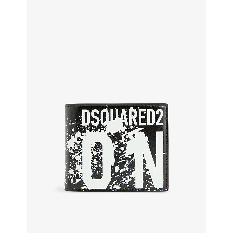 Shop Dsquared2 Black Icon Splash Brand-print Leather Bifold Wallet
