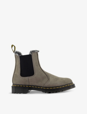 DR. MARTENS' DR. MARTENS WOMEN'S NICKEL GREY 2976 LEONORE FAUX FUR-LINED LEATHER ANKLE BOOTS
