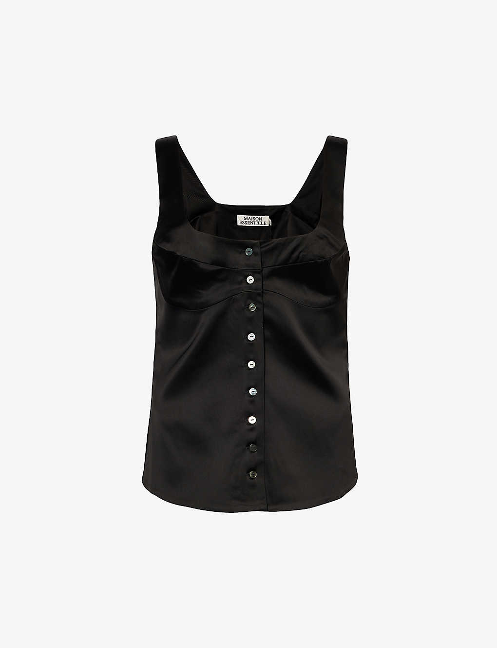 Maison Essentiele Womens Black Button-front Slim-fit Stretch-satin Pyjama Top