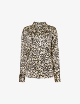Maison Essentiele Womens Leopard Core Patch-pocket Silk Pyjama Top In Multi-coloured