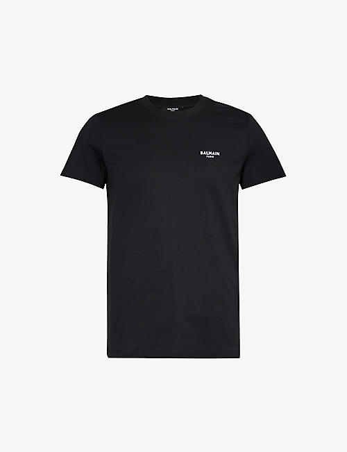 BALMAIN: Brand-print crewneck cotton-jersey T-shirt