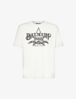 BALMAIN: Brand-print crewneck cotton-jersey T-shirt