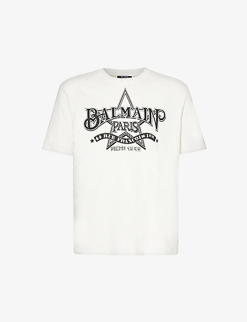 BALMAIN: Brand-print crewneck cotton-jersey T-shirt