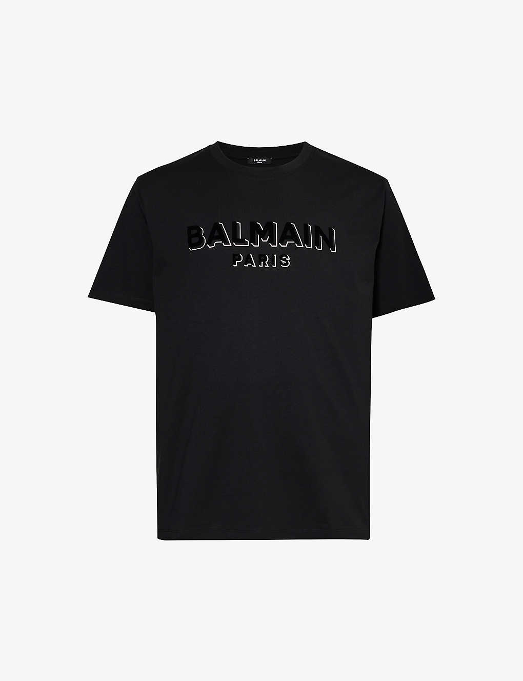 Balmain Mens Black Black Silver Logo-print Regular-fit Cotton-jersey T-shirt