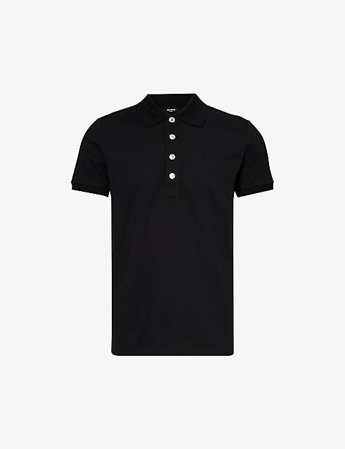 BALMAIN: Split-hem regular-fit stretch-cotton polo shirt