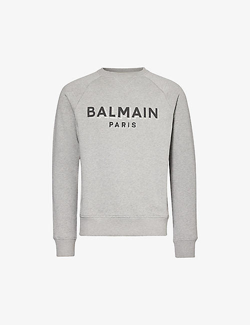 BALMAIN: Logo-print ribbed-trim cotton-jersey sweatshirt